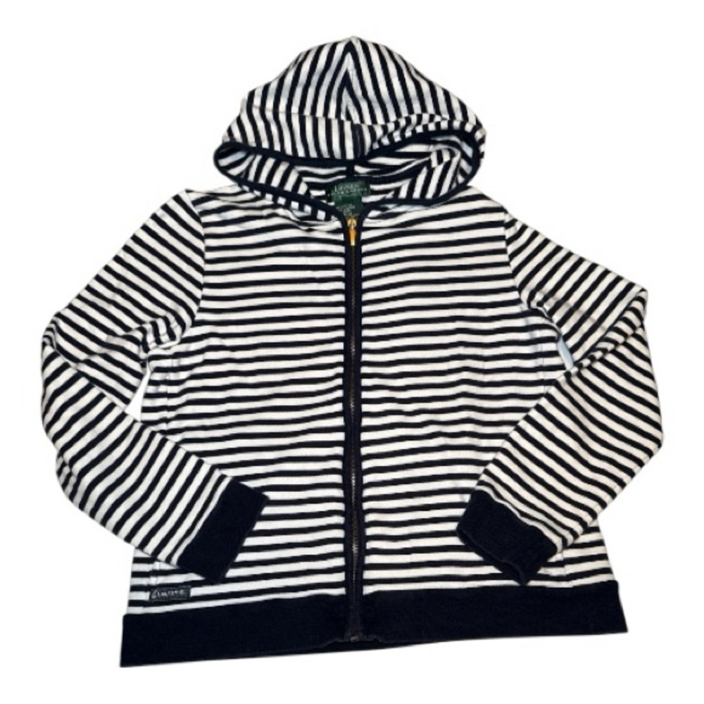 Lauren Ralph Lauren Full Zip Hooded Striped Jacket Petite Small Navy White